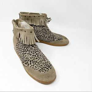 OTBT Tan and Black Ankle Boots with Fringe